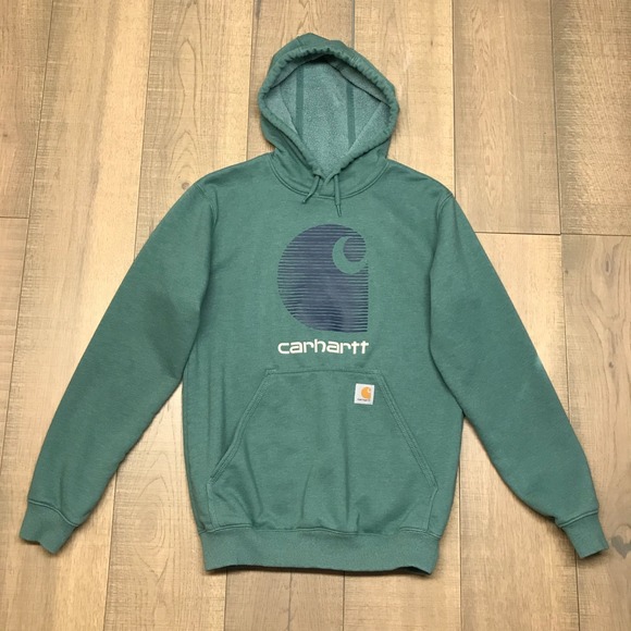 Carhartt Other - Carhartt Hoodie Sweatshirt Mens Sz S Green Rain Defender Loose Fit Logo Graphic